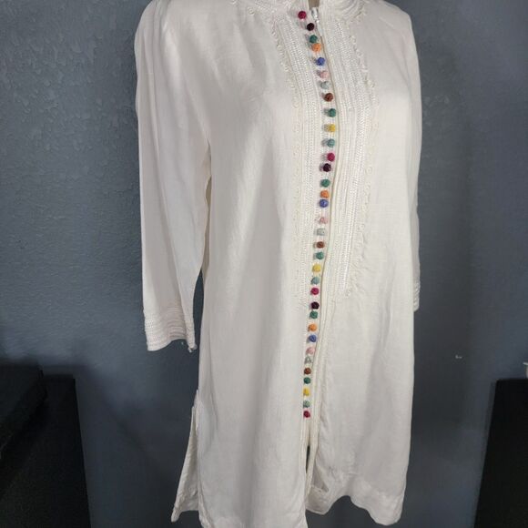 Soft Surroundings Linen Zip Tunic sz S 3/4 Sleeve Slit Sides Beachy Coastal - Picture 12 of 16